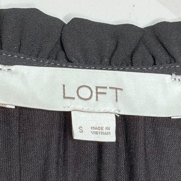 Ann Taylor LOFT Ruffle Tie Neck Mixed Media Top, Black, Size Small - Picture 4 of 8